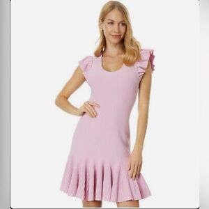 Ted Baker London Light Pink Ruffle-Sleeve Pleated Hem Dress
